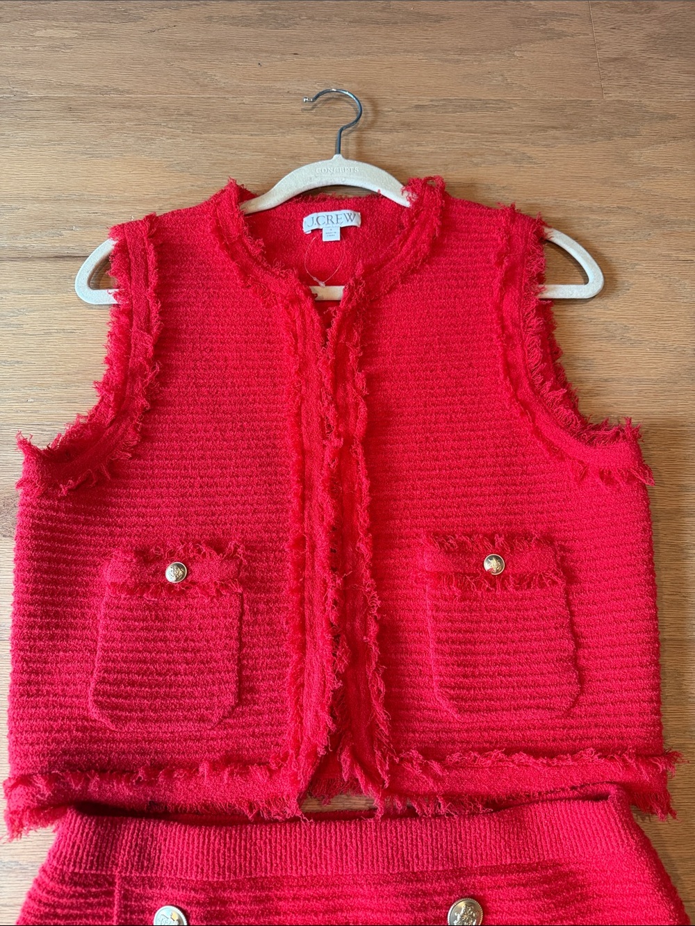 J Crew Red Boucle Knit vest Two-Piece Skirt Set S - Picture 5 of 7